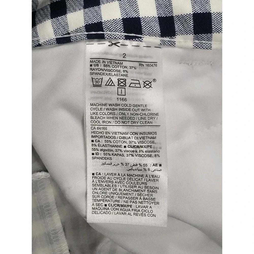 Old Navy Blue White Skinny High Waist Pixie Plaid Gingham Pants Womens 2